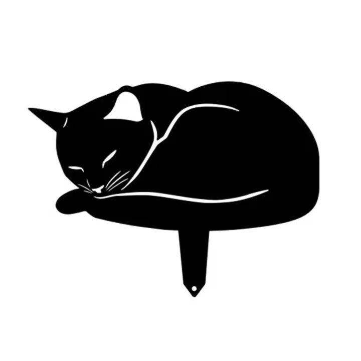 Estatuilla De Gato De Hierro Fundido Para Jardín Adorno De Exterior Decoración De Paisaje Metálica Color Negro Insertada En La Tierra - 1