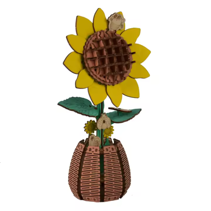Puzzle 3D De Madera Juguete Educativo Para Niñas Ornamento Hecho a Mano Decoración De Sol Y Girasol Tamaño 34x21x0.4cm - 1