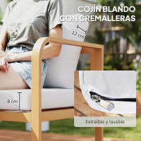 Outsunny Conjunto de Jardín Exterior de 3 Piezas Muebles Jardín Exterior con Sofá de 3 Plazas con Asiento Ajustable Sofá de 2 Plazas y Mesa de Centro de Vidrio con Cojines Crema - details 5