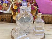Set de 4 piezas para Ritual de la arena - Jarrones en forma de corazón con lazo de arpillera, rodaja de madera, jarrones de cristal - regalos para bodas - details 1
