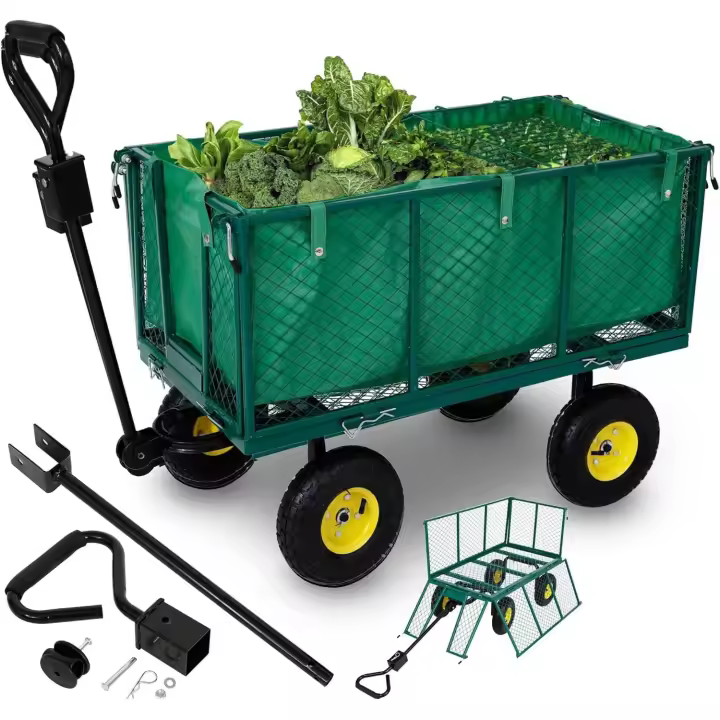 Carretilla de Jardín | Carro de Transporte 550 kg | Plegable Con Lona Extraíble | Llantas de Acero Con Rodamiento de Bolas | Incluye Asa y Barra - 1