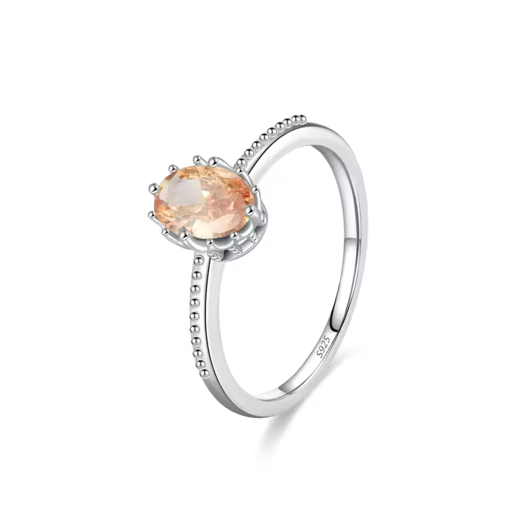 Zenyth-Anillo de Plata de Ley 925 para Mujer, sortija ovalada de circorita, champán, Boda, compromiso, Fiesta, regalo - 1