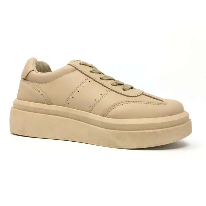 DEPORTIVA f516 MODA CASUAL EN TONO BEIGE Y SUELA CON PLAFAFORMA - 1