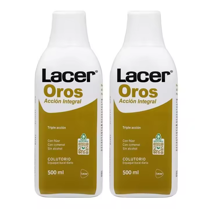 LACER OROS - Colutorio Pack 2 x 500 ml, Enjuague Bucal, Protección Bucodental Integral, Triple Acción, Previene el Sangrado, Reduce la Sensibilidad Dental, Protege Contra la Caries - 1