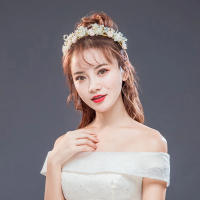 Diadema De Flor Dorada Con Perlas Y Cristales Accesorios De Cabello Para Mujer Adornos Para Boda Hechos a Mano Tamaño M - details 1