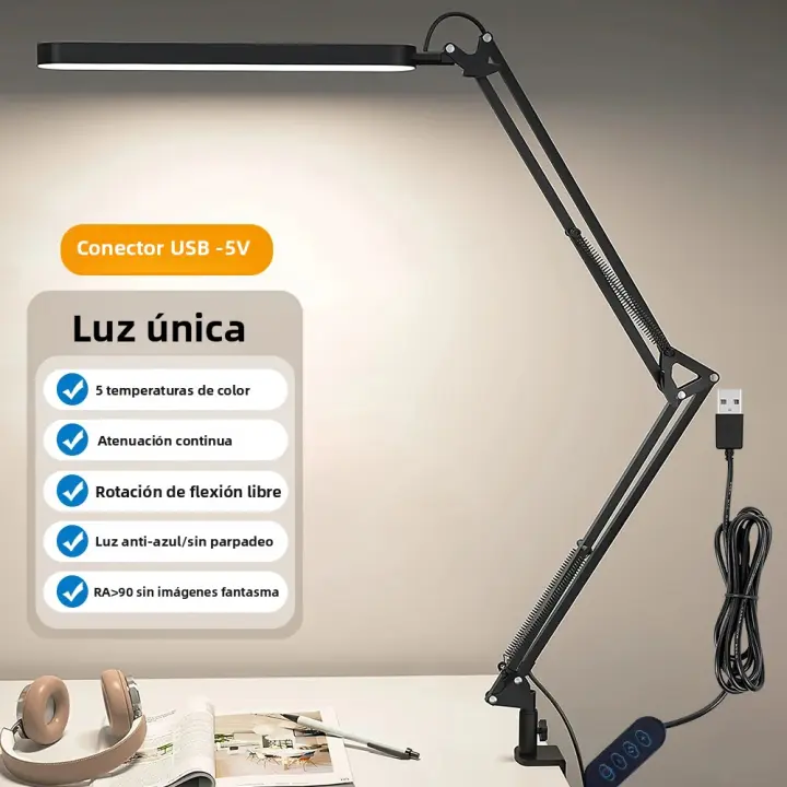 Lámpara De Escritorio LED Doble Cabezal Regulable Sin Pasos Para Lectura Y Estudio En Oficina Con Luz USB Y Monitor Iluminación Contemporánea ABS Certificación Ce ROHS - 1