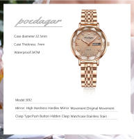Reloj De Mujer POEDAGAR Elegante Y Lujo Resistente Al Agua Con Luminiscencia Fecha Día De La Semana Moda Acero Inoxidable Cuarzo Reloj De Pulsera Para Mujer - details 5