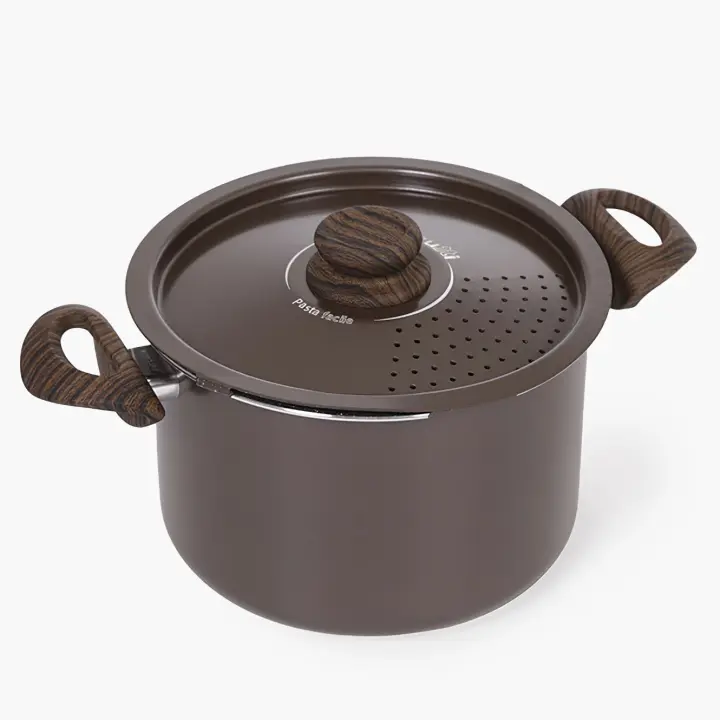 Olla para Pasta Percutti Legno 2.0 - 5L, Sistema de Escurrido Fácil, Antiadherente, Apta para Todas las Cocinas - 1