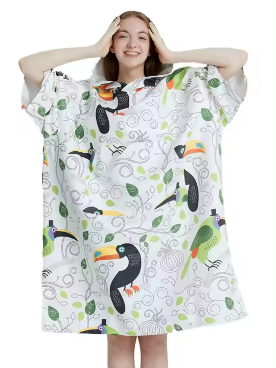 Poncho Toalla Rápida De Secado Microfibra Para Playa Robe De Baño Para Adultos Toalla De Natación Con Capucha A15 - 1