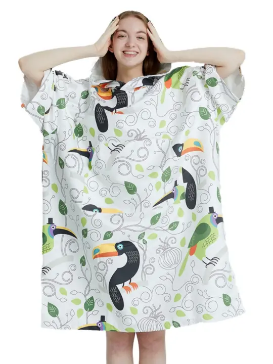Poncho Toalla Rápida De Secado Microfibra Para Playa Robe De Baño Para Adultos Toalla De Natación Con Capucha A15 - 1
