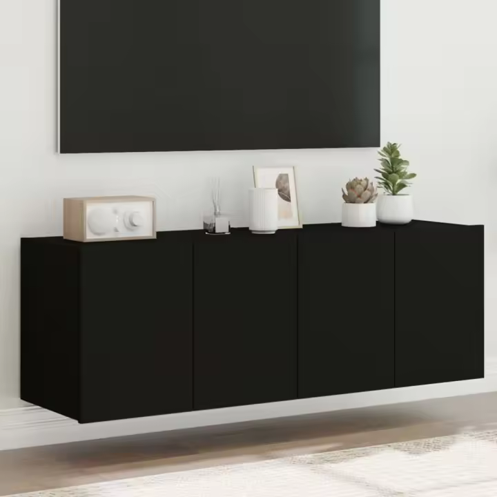 vidaXL Muebles de TV de pared con luces LED 2 uds negro 60x35x41 cm - 1