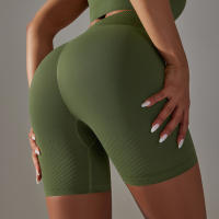 Shorts De Yoga De Cintura Alta Con Control De Abdomen Leggings De Fitness Con Rayas Resistentes Al Agachamiento Shorts De Entrenamiento Sin Costuras - details 11