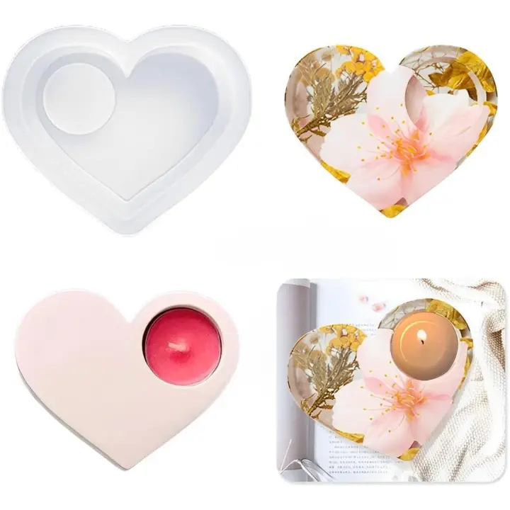 Moldes de resina para portavelas de té, moldes de silicona para candelabro, moldes de fundición epoxi, forma ovalada, para decoración del hogar de cristal de bricolaje (corazón) - 1