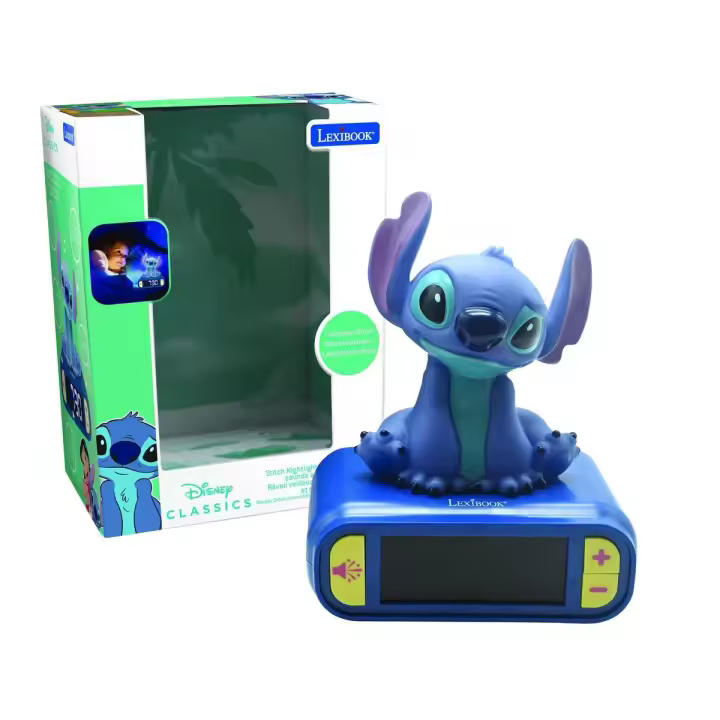 LEXIBOOK - Disney, Luz Nocturna de Stitch Despertador, Sonidos y melodías, Pantalla LCD retroiluminada, Luminoso, Snooze, Azul - 1