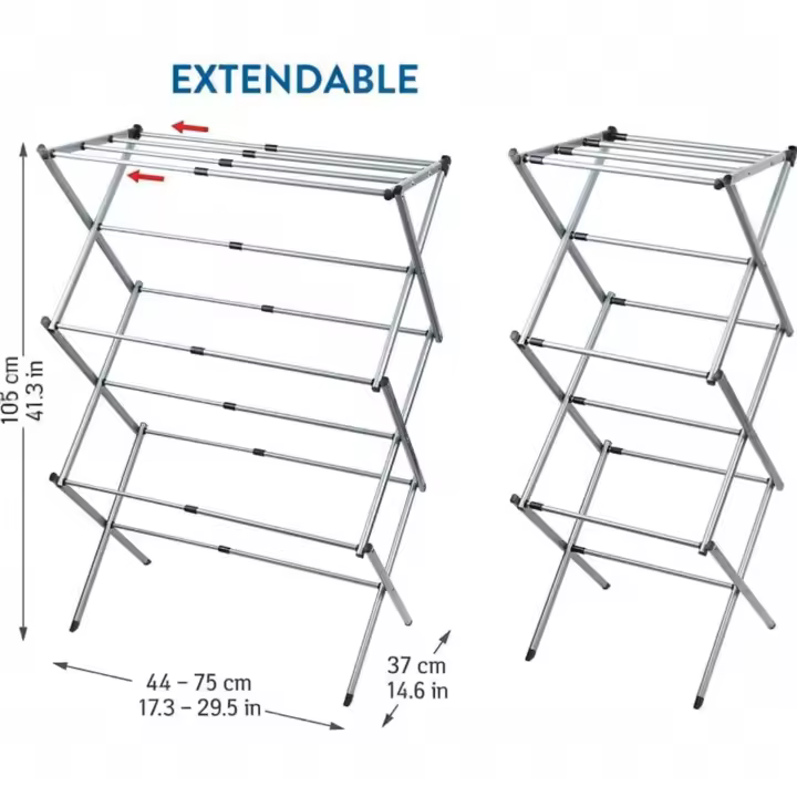 Tendedero de Ropa Plegable, Tendedero Portátil de Acero, Resistente a la Corrosión, Extensible y Ajustable a la Cantidad de Ropa, Tendedero Vertical Metálico Plegable con 3 Niveles, Tendedero de Ropa Extensible para Interiores Exteriores (3N-001 2290 D7) - 1
