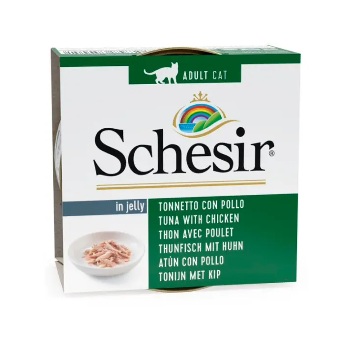 6X85g  Schesir Comida Húmeda de Atún con Filetes de Pollo en Gelatina para Gatos - 1
