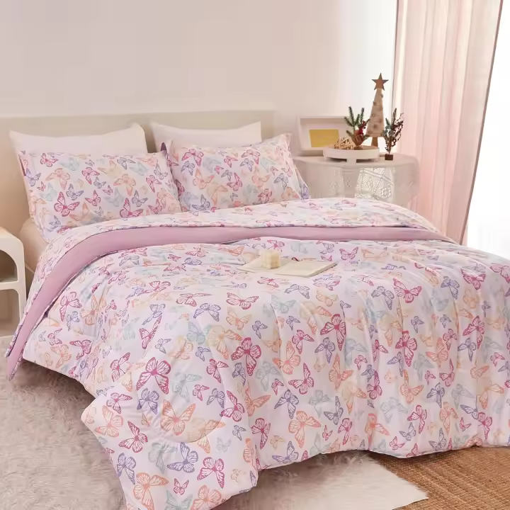 Juego de edredón Doble con diseño de Mariposas y sábanas para Niños, juego de Cama con bonito estampado para niños, 5 piezas - 1