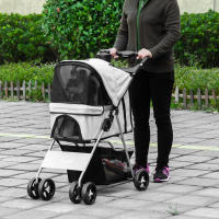 PawHut Cochecito para Mascotas Plegable Carrito para Perros con Toldo Ajustable Cesta de Almacenaje y Ruedas con Freno Tela Oxford Marco de Acero 75x46x94 cm - details 1