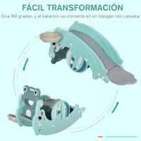 HOMCOM 3 en 1 Balancín Tobogán para Niños Aro de Baloncesto Set de Juegos Multifuncional con Superficies Suaves 18-36 Meses con Forma de Rana Delfín 72x34x47 cm Verde - details 6
