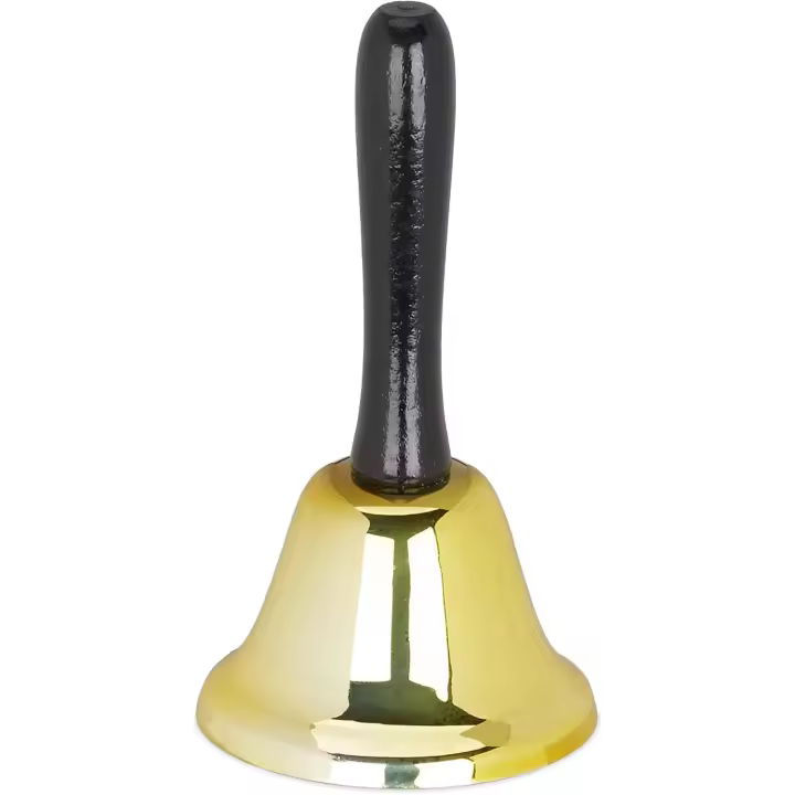 Loud Table & Hand Bell, Office Desk Call Bell with Wooden Handle, Christmas Decoration or Front Desk Bell, 12 cm, Silver - 1