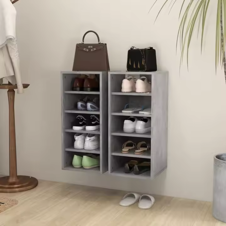 vidaXL Muebles zapateros 2uds contrachapado gris hormigón 31,5x35x70cm - 1
