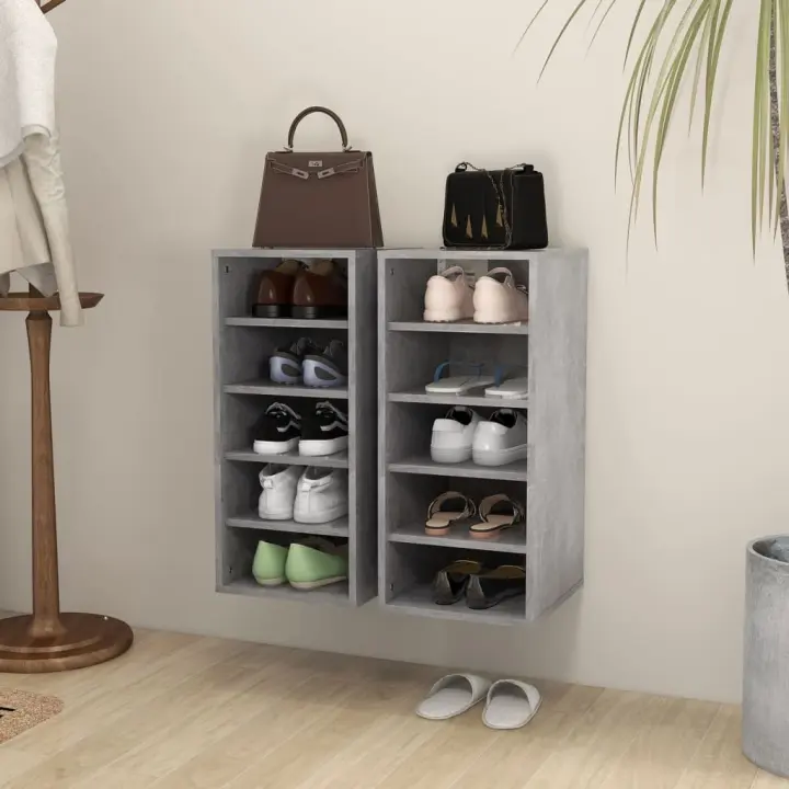 vidaXL Muebles zapateros 2uds contrachapado gris hormigón 31,5x35x70cm - 1