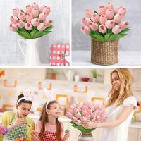 10Pcs Tulipes Artificiales Rosa Falsas Flores PU Toque Real Para Bouquet De Mesa De Oficina Sala De Estar Fiesta Primavera Boda - details 4