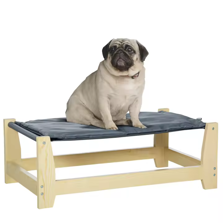 PawHut Cama Elevada para Perros Gatos Cama para Mascotas Medianas y Pequeños con Cojín Lavable Tela Oxford y Marco de Madera Carga 8 kg para Interior y Exterior 70x40x25 cm Gris - 1