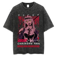 Camiseta Vintage Washed Chainsaw Man Anime Para Hombres Harajuku Oversize Tee Algodón Moda Streetwear Unisex Tops Ajustable - details 5