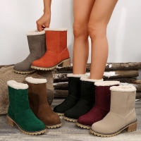 Botas De Invierno Para Mujer Con Forro De Pluma Suave Y Tacón Medio De Caucho. Botines De Cuña Modernos De Talla Grande. Estilo Coreano. Cierre Slip-on. - details 1
