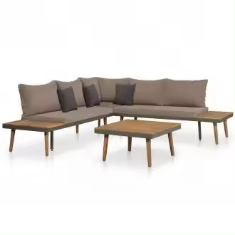 VIDAXL 44240 juego de muebles de jardín fabricados en acero y madera de acacia con cojines marrones y grises - 1