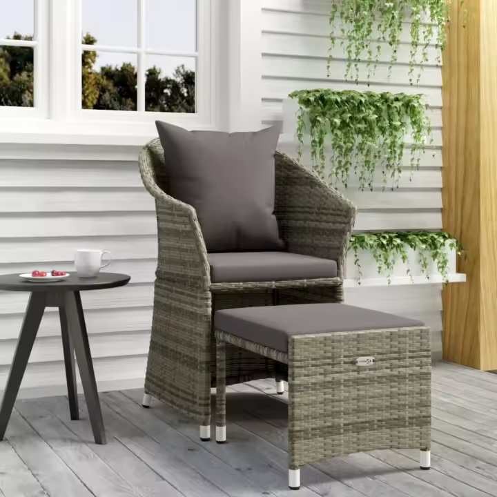 vidaXL Set de muebles de jardín 2 pzas y cojines ratán sintético en color Negro/Marrón/Gris | acolchados duraderos para sofás de jardín terraza exterior - 1