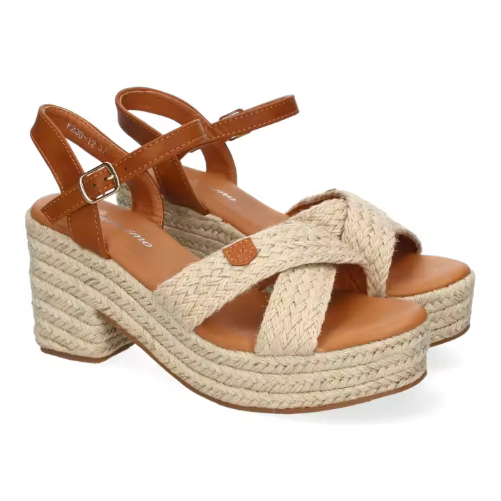 PuntoSalao Sandalias de tacón y plataforma en yute hebilla para mujer beige F230-12 - 1