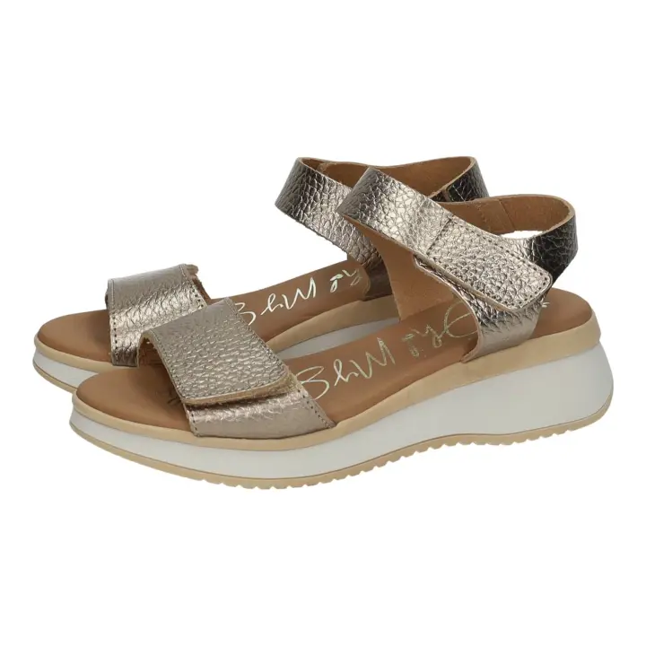 Sandalias marca OH! MY SANDALS para mujer en color cava. Sandalias de piel color cava para mujer con velcro y plataforma ligera – Oh My Sandals - 1