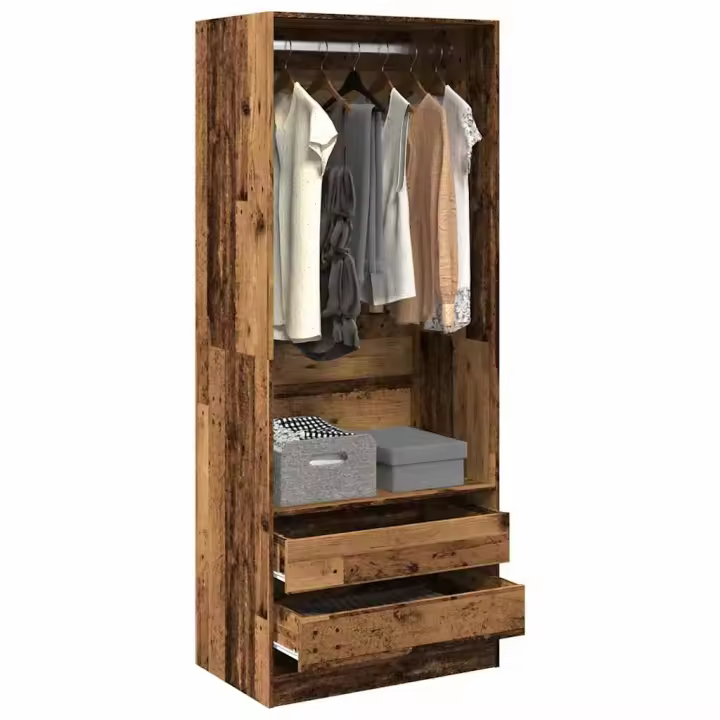 vidaXL Armario de madera de ingeniería 80x50x200 cm en color Blanco/Roble ahumado/Marrón roble y más | almacenamiento funcional diseño moderno para baño dormitorio sala - 1