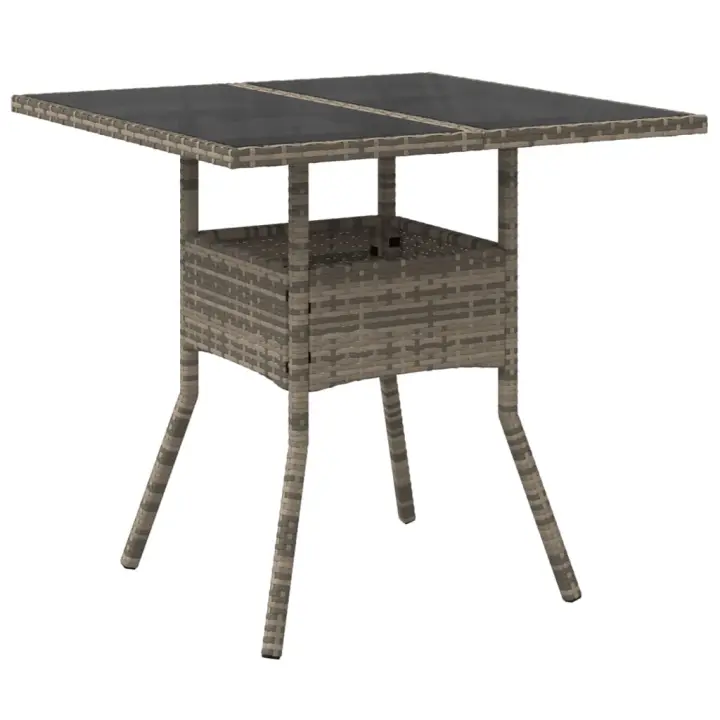 Mesa de Jardín superficie De Vidrio Ratán PE gris 80x80x75 cm - 1
