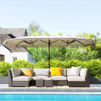 Outsunny Sombrilla Doble 4,5x2,65 m Sombrilla Terraza Exterior con Manivela Manual Resistente al Agua y Protección UV30+ Sombrilla Grande para Terraza Playa Piscina Crema - details 1