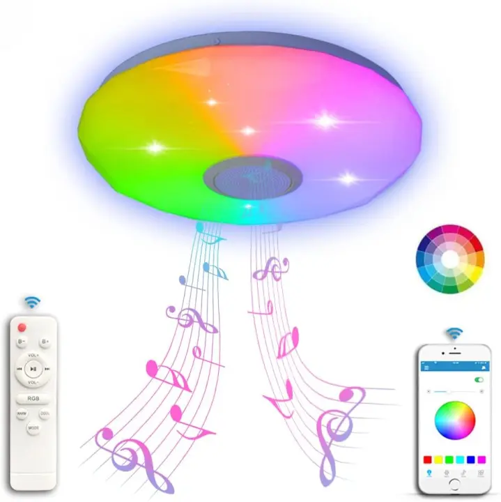 Luces de techo LED Bluetooth Altavoz 36W, ritmo de color musical regulable RGB Lámpara de techo con control remoto/APP, impermeable para dormitorio, sala de estar, habitación de los niños (JZV) (I4L) (ZFW) - 1
