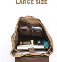 Mochara Retro de Lona para computadora portátil Mochila de Viaje Bolsa de Gran Capacidad Unisex (Caqui) - details 3