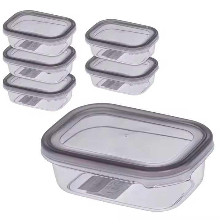 Fiambrera Plástica con Tapa. Pack 6 Unidades. El calor y el frío resiste. Apta para Microondos, Lavavajas. Set de Fiambreras con Tapa para Almacenar Alimentaciones de Forma Segura. Fiambrera Rectangular con Tapa Hermética - 1