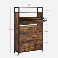 Zapatero con 3 Compartimentos y Estante Abierto - Mueble Ahorra Espacio para 15-24 Pares de Zapatos, 80x30x130 cm, Marrón Rústico y Negro - details 7