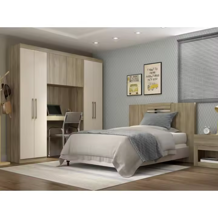 Vente-unique - Armario cabecero ANTERO - 6 puertas - Con armarios y compartimentos - Ancho 200 cm - roble y marfil - 1