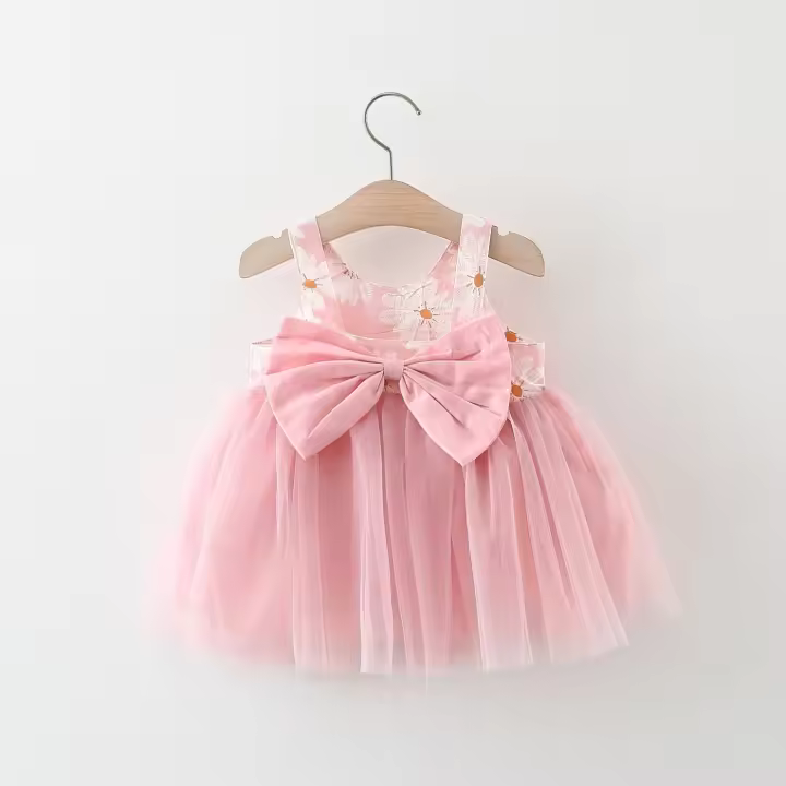 Falda De Malla Con Tirantes Colgantes De Flor Para Niñas Verano Estilo Princesa Casual Poliéster Sin Mangas Longitud De Rodilla Ropa De Verano Para Niñas - 1