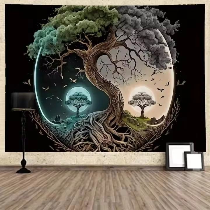 Tapiz De Pared Con Estampado De Árbol 75x58cm Vidrio Mate Para Decoración De Sala De Estar Dormitorio Estilo Moderno Y Minimalista - 1