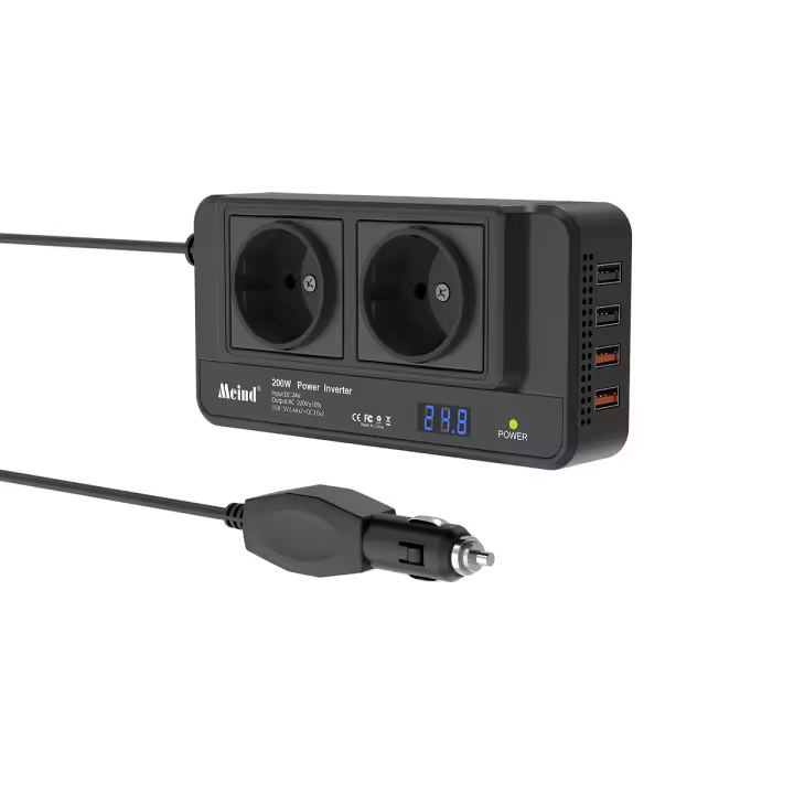 Inversor De Energía Meind 200W 24V a 220V Con Dos Enchufes EU Y USB Y Cargador Rápido QC 3.0 Con Plug De Lámpara De Cigarrillo - 1