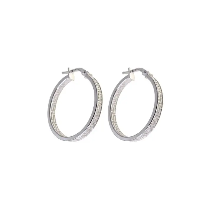 Aros Pendientes Plata Ley 925m mujer 20 mm. ancho 3 mm. detalle greca - 1