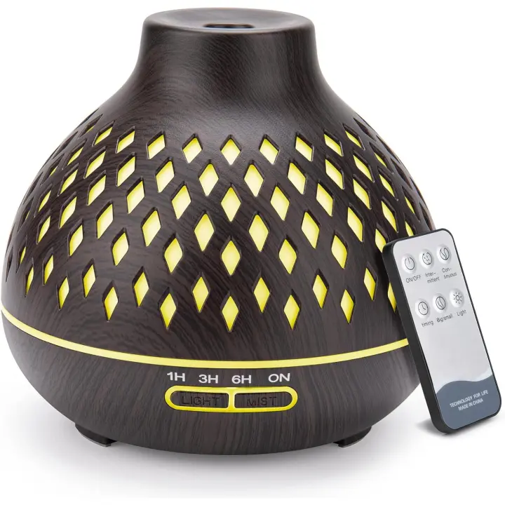 PORCHEDDU Difusor de Aceites Esenciales, 400ml Humidificador de Aire Aromático con Función Cool Mist a Distancia con 7 Luces LED de Colores PARA EL Dormitorio y el Hogar. - 1