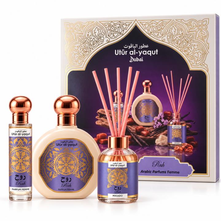 SAPHIR Utur Al-Yaqut Ruh Eau de Parfum gourmand oriental para mujer 100 ml + mini vaporizador 10 ml + mikado / Estuche — oferta en Miravia
