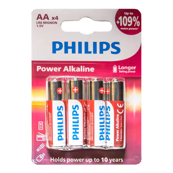 Philips Power Alkaline Pilas Alcalinas AA LR6P4B/05 1.5V en Pack de 4 Unidades - 1