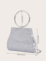 Bolso de banquete brillante hecho a mano con diamantes, bolso de boda, bolso de hombro con cadena plateada para mujer - details 5